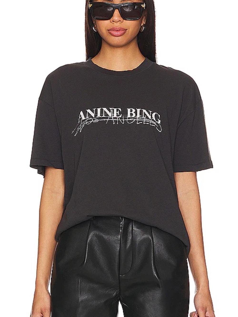 Anine Bing Walker Black Logo Tee